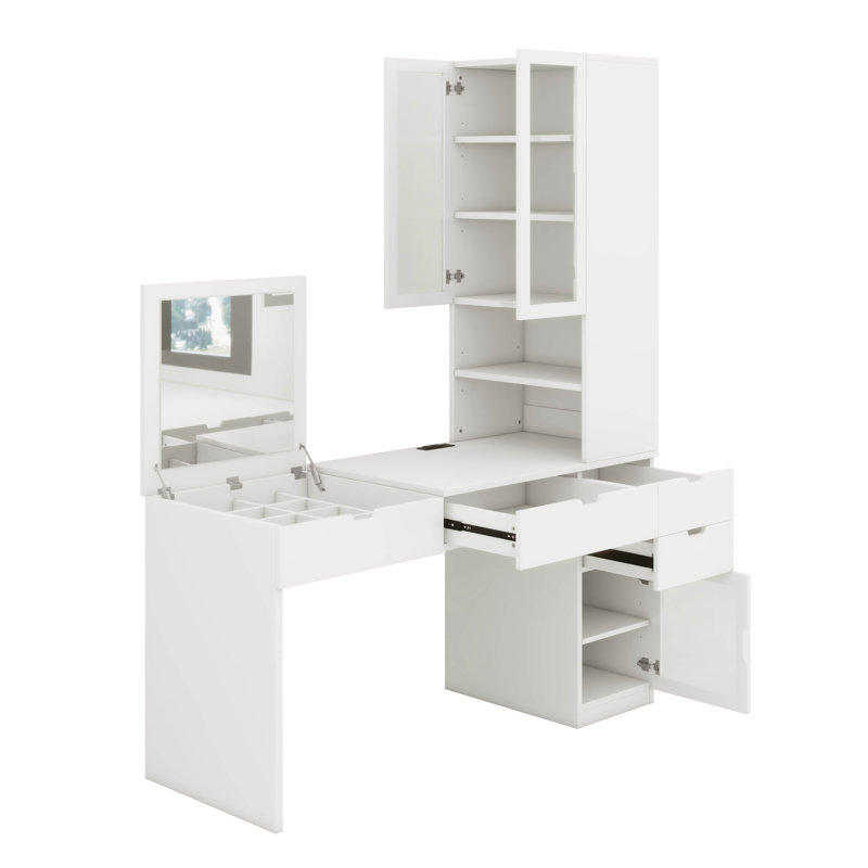 Bureau de maquillage avec miroir, station de charge et tablettes de rangement, coiffeuse à 3 tiroirs, 2 armoires de chambre à coucher, bureau personnel