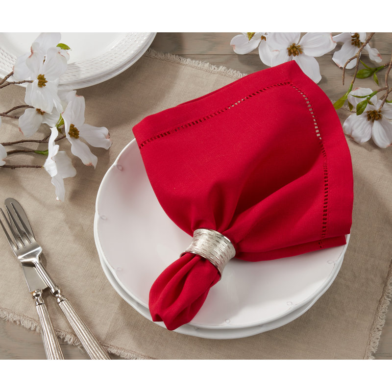 Rowles Hemstitched Border Dinner Napkin, Red, 18" L x 18" W