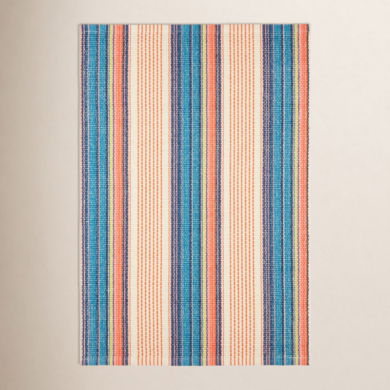 Sloane Stripe Sunset Handwoven Cotton Rug, Rectangle 9'6" x 13'6"
