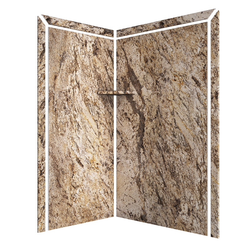 FlexStone Elegance 2-Panel 48"W x 36"D x 80"H Corner Shower Surround in Golden Beaches, Golden Beaches