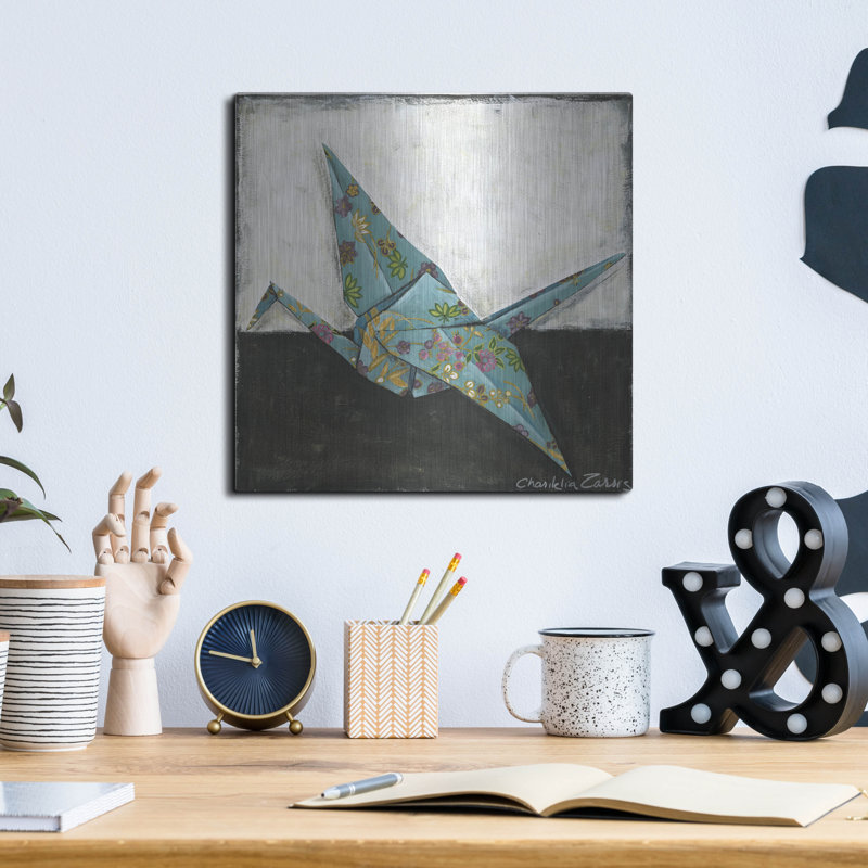 «Crane» par Chariklia Zarris, art mural en métal, H 12 po x l 12 po