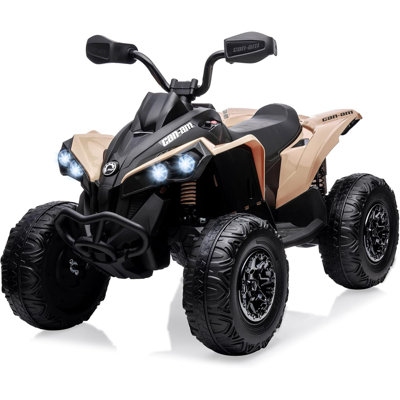 12V Kids ATV Ride-On Toy, Bombardier Licensed BRP ATV-style 4 Wheeler Quad, LED Lights, wireless audio, Music, USB, Suspension
