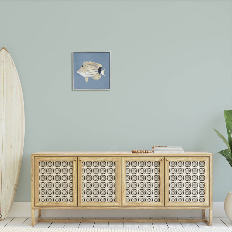 Portrait de poisson rayé sur fond bleu, estampe numérique par Piddix, H 17 po x l 17 po x P 1,5 po