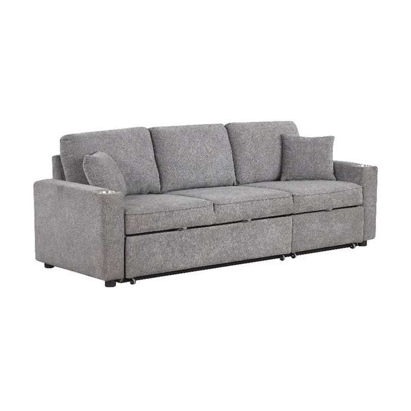 Canapé-lit modulaire contemporain de 83 po avec porte-gobelet gris, Gris