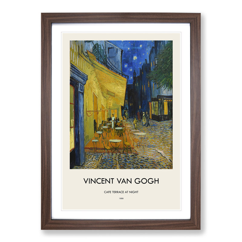 Cafe Terrace at Night by Vincent Van Gogh - Picture Frame Art Prints, Walnut, 36cm H x 27cm W x 2cm D