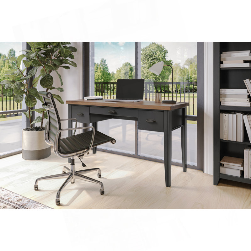 Bureau 53 po, aucun assemblage requis, finition noire et whisky