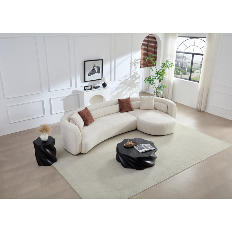 Canapé modulaire incurvé de luxe de 132 po, canapé confortable de style minimaliste pour appartement de salon, méridienne modulaire en L, beige clair