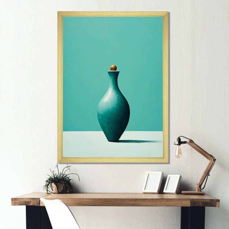 Tenpin turquoise sur toile, H 44 po x l 34 po x P 1,5 po, Cadre doré simple