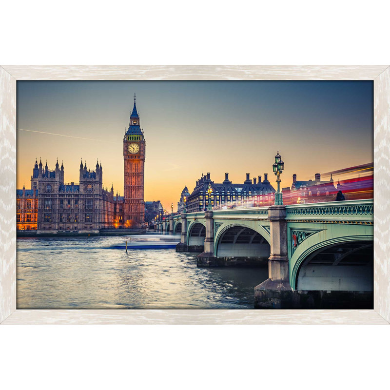 " Big Ben ", 21.5" H x 27.5" W x 0.75" D, Cream Distressed Framed