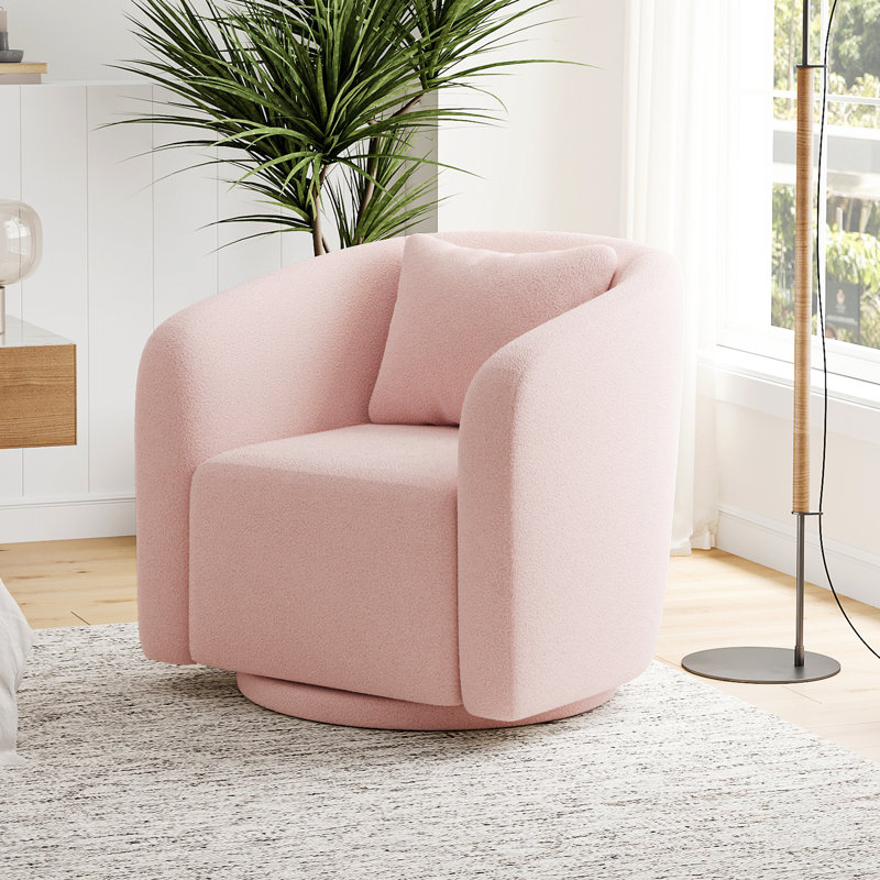 Boucle Polyester Upholstered Swivel Armchair, Pink