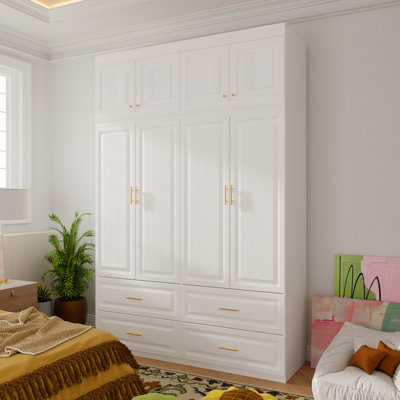 Elegent Wardrobe With Top Cabinet And White Finish
