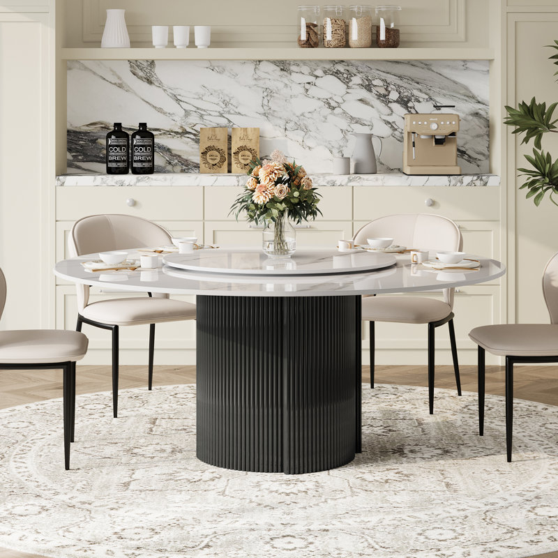 59" Round Marble Dining Table with Turntable