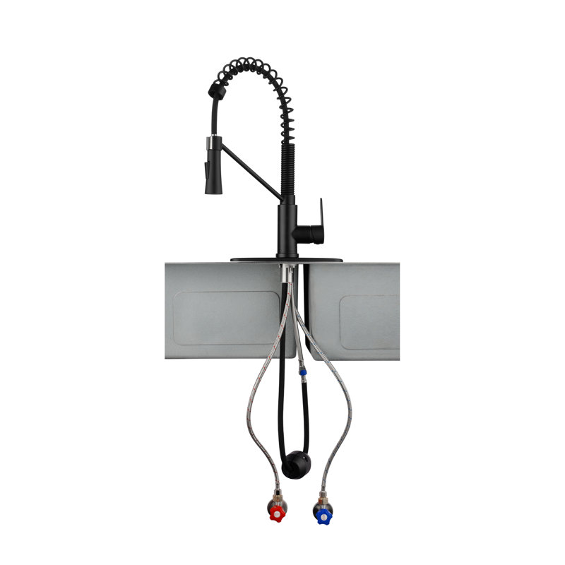 Robinet de cuisine noir mat à fixation sur le comptoir, acier inoxydable de 1,8 gal / min avec distributeur escamotable et savon pour évier utilitaire, robinet en métal rouillé, distributeur, surface facile à nettoyer