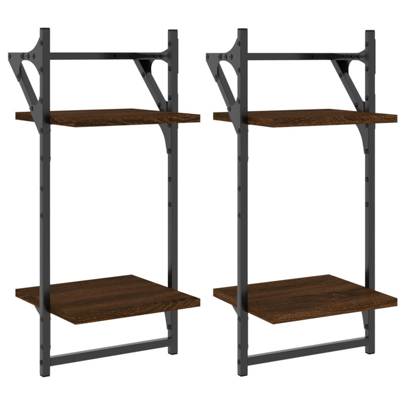 Borough Wharf 2-Tier Wall Shelves With Bars 2 Pcs 30X25x65 Cm, Brown Oak
