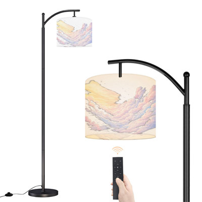 Arc Floor Lamp with Adjustable Lampshade Colorful Cloud Clouds Sunset Sky Pastel Hues Light Reflections Standing Lamp 3 Color Temperatures Dimmable Tall Pole Lamp with Foot Switch for Bedroom