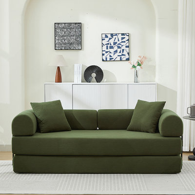 Folding Sofa Bed, 78.5" Convertible Couch Bed With 2 Pillows, Fold Out Couch, Foam Spring Floor Mattress, Futon Couch For Living Room, Office, Apartment