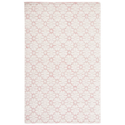 Tapis ivoire / rouge en laine tissé à la main Sharene