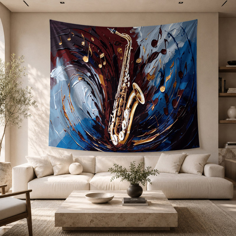 Tapisserie murale «Music Saxophone», 68 po x 80 po