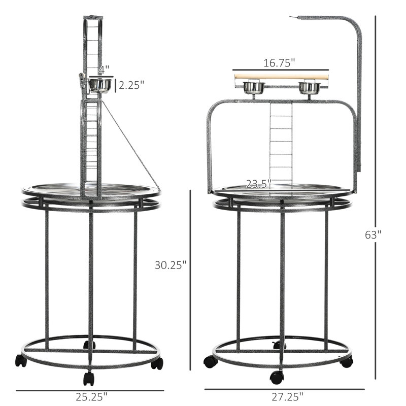 Grand support à oiseaux avec 3 échelles et crochet, gris. Pour les perroquets, les perruches,. Facile à nettoyer et à déplacer facilement. H 63 po x L 27,2 po x l 25,2 po - gris - convient aux perruches