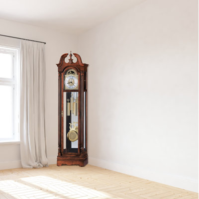 Benjamin Grandfather Clock, Swan Neck Pediment, German Cable Driven Westminster Chime, Beveled Glass
