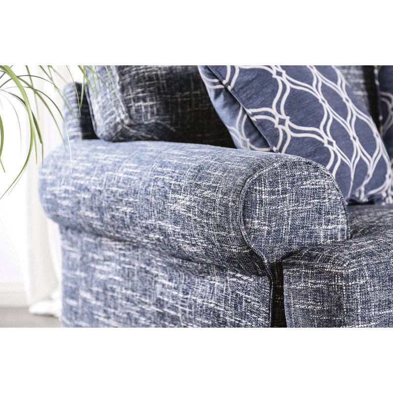 Canapé courbé à accoudoirs roulés 102 po Anddy, Mélange de polyester bleu