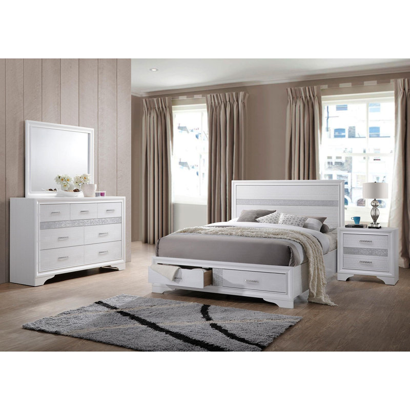 Ensemble de chambre à coucher avec rangement Dunfries Abagael, Blanc, Grand