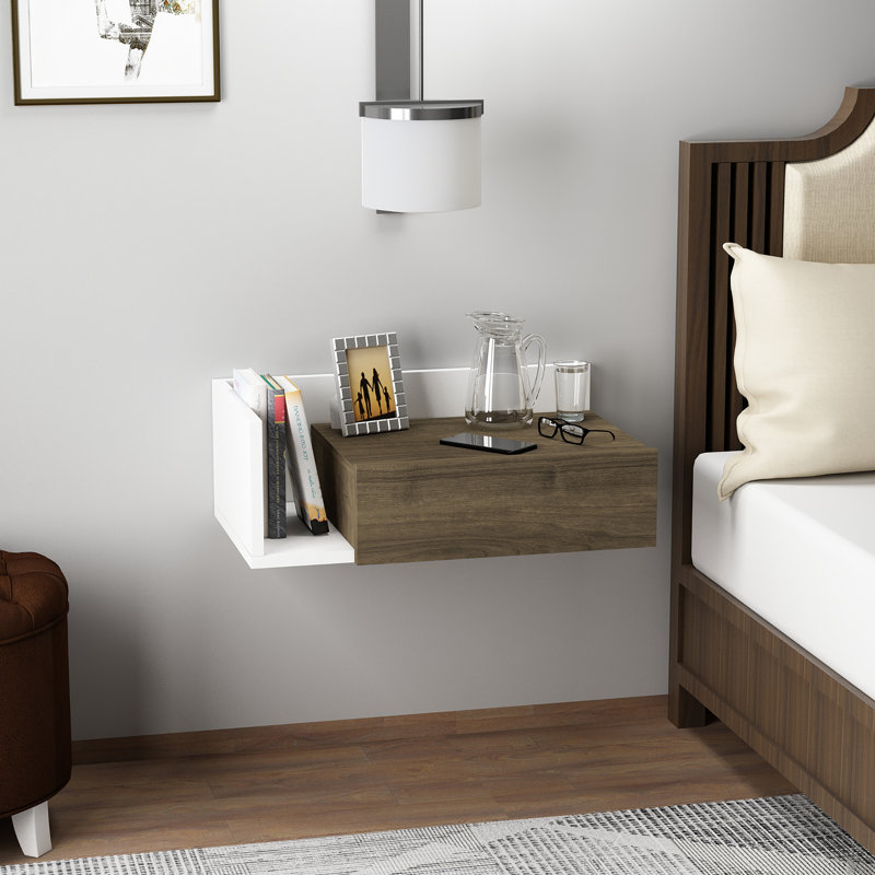 Ranayah 60cm W Particle Board Bedside Table, White/Walnut