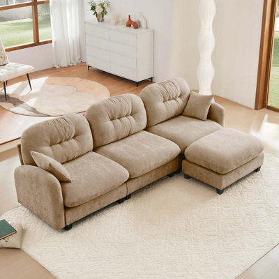 Canapé modulaire en chenille 3 places avec 2 coussins et repose-pieds