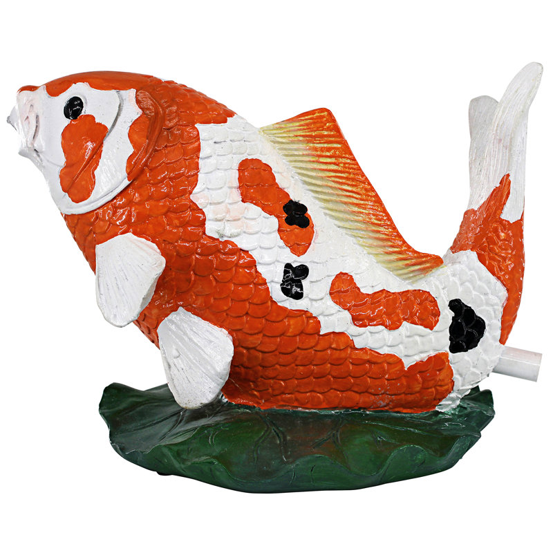 Hand-Painted Kohaku Koi Resin Garden Statue, 9.5"