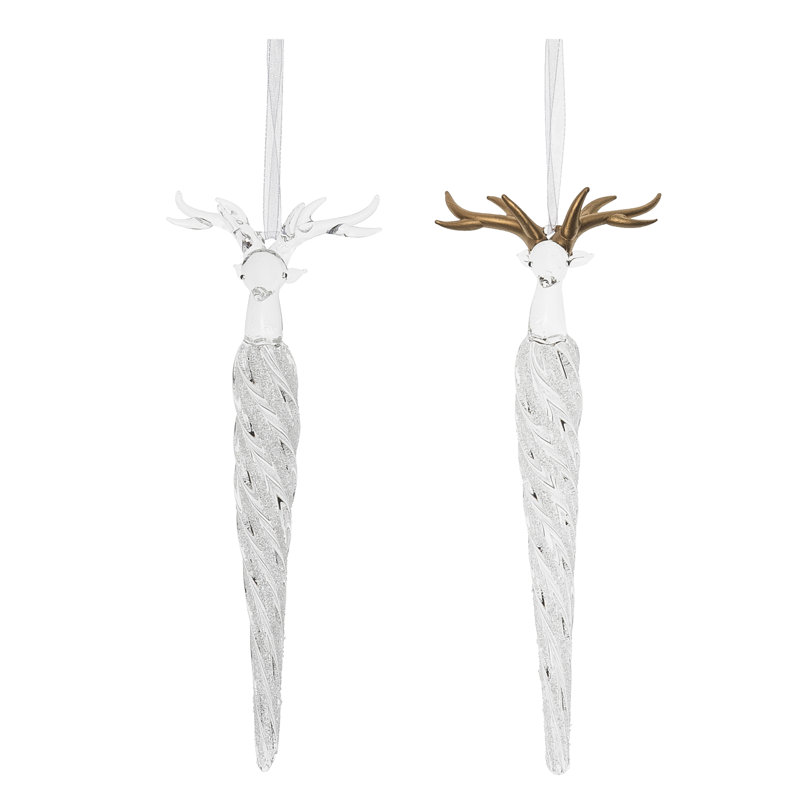  Ensemble de 2 décorations de Noël en verre avec tête de cerf