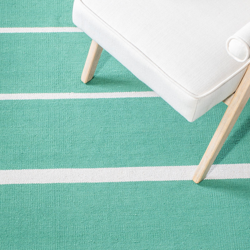 Estine Hand Woven Cotton Striped Rug, Square 6'