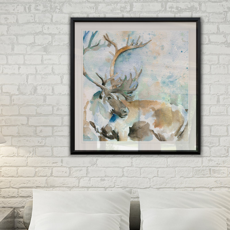 " Caribou On Blue ", 17.5" H x 17.5" W x 1.5" D