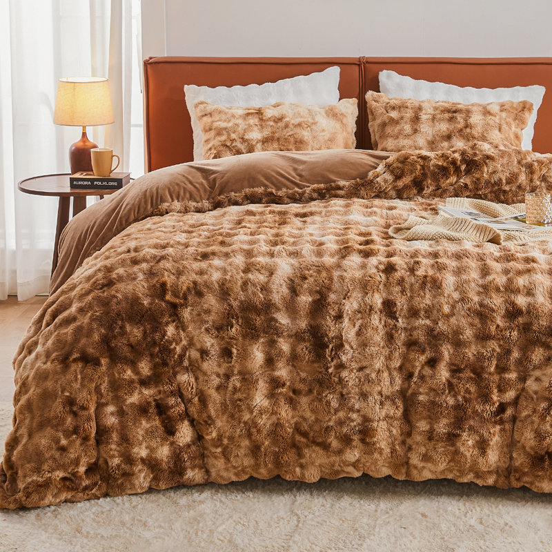 EMME Luxury Elegant Shaggy Bubble Bedding Sets，Faux Fur Duvet Cover  , 2/3 Pieces Soft Fluffy Comforter Cover, Cozy Warm for Winter