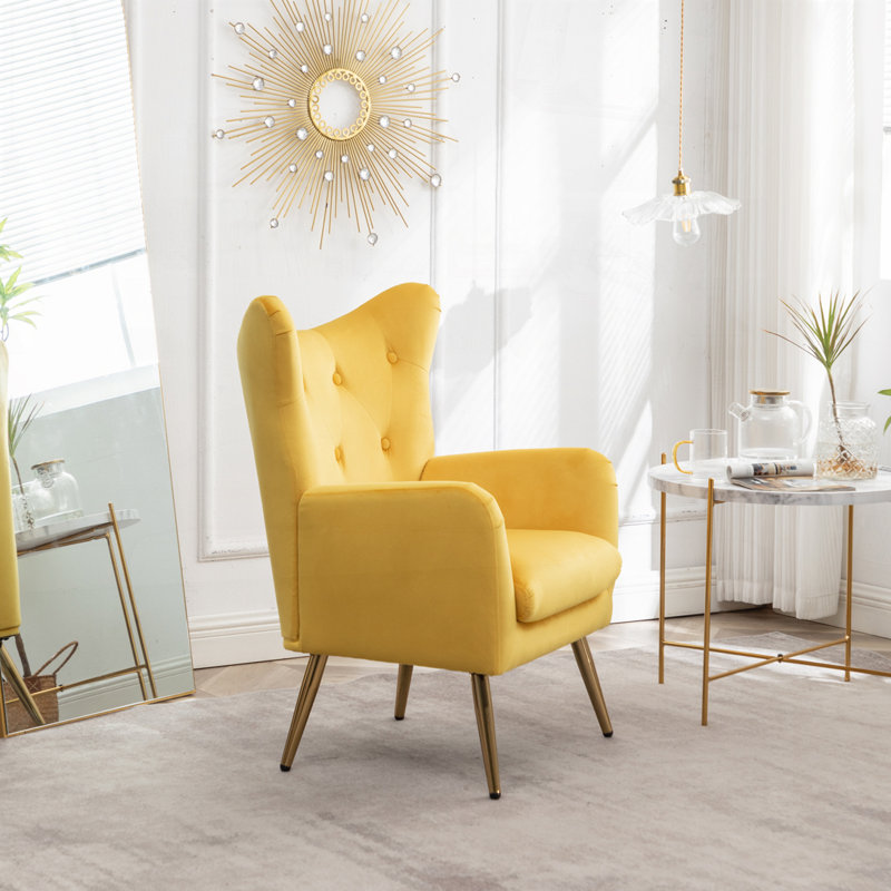 Fauteuil capitonné à 4 pieds Sovarol, Jaune