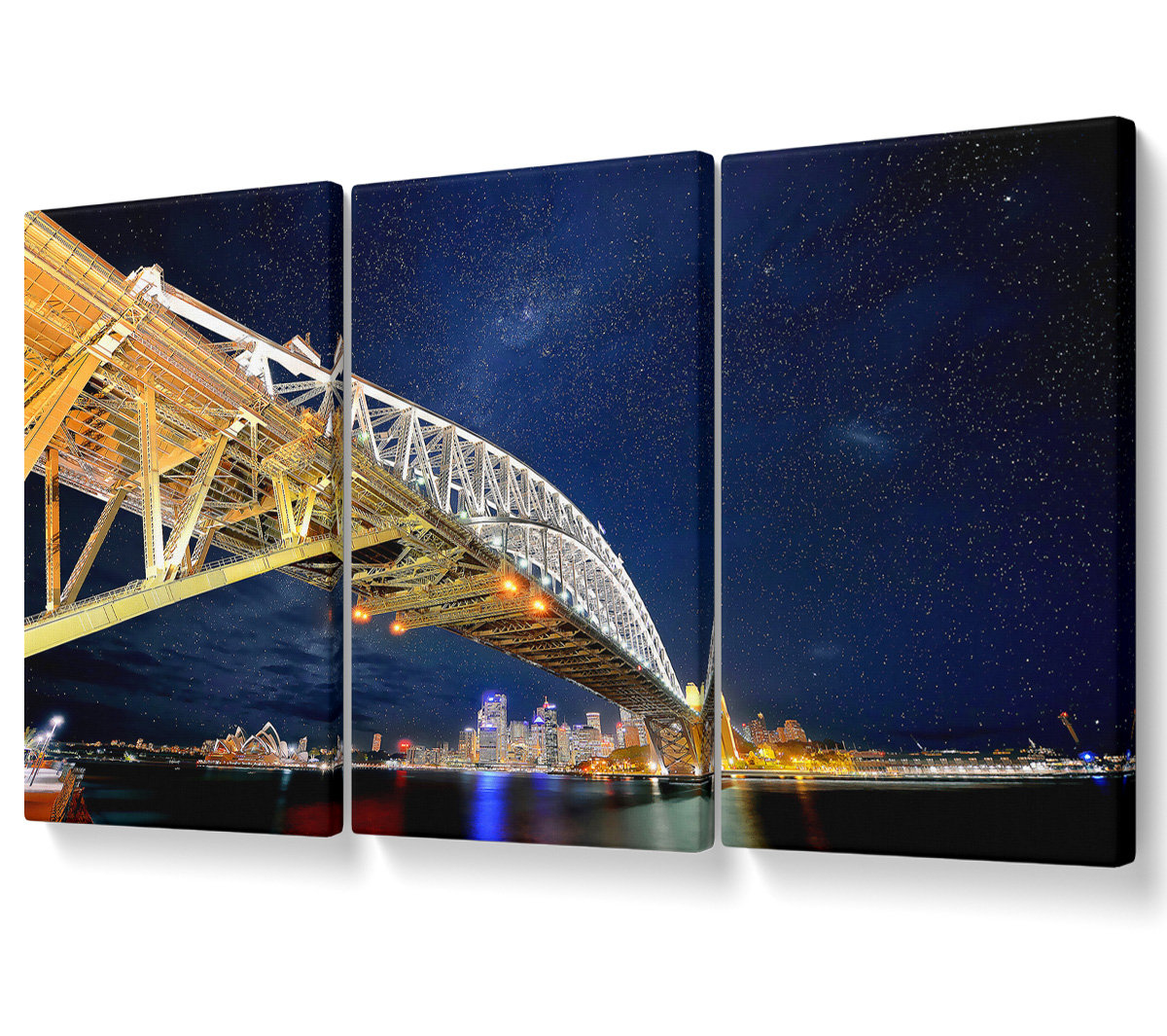 Ebern Designs Sydney Bridge Nights - 3 Piece Wrapped Canvas Graphic Art ...
