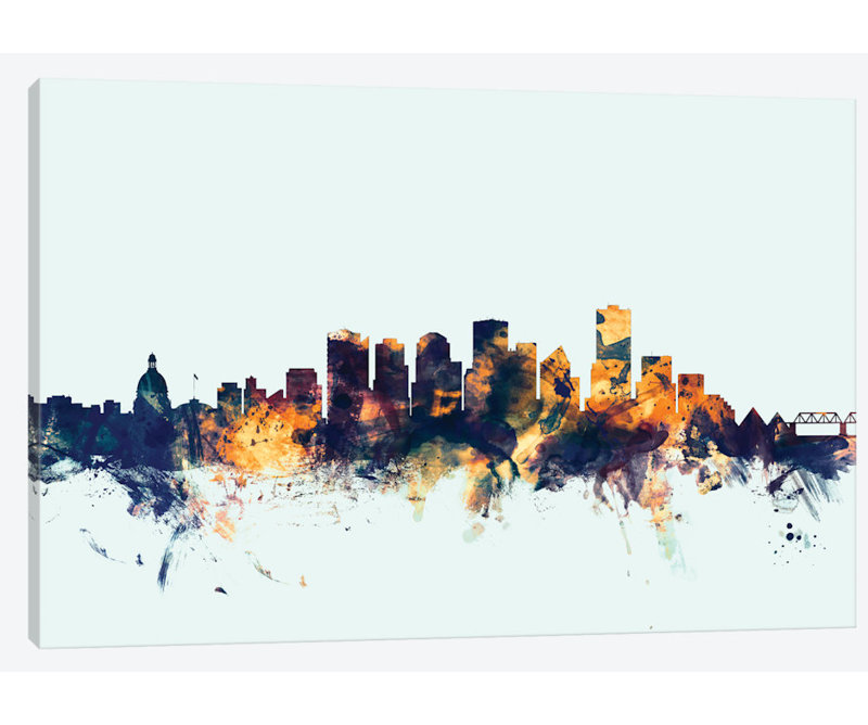 «Skyline Series: Edmonton, Canada on Blue», reproduction d'art sur toile tendue, H 8 po x l 12 po x P 0,75 po, Toile tendue