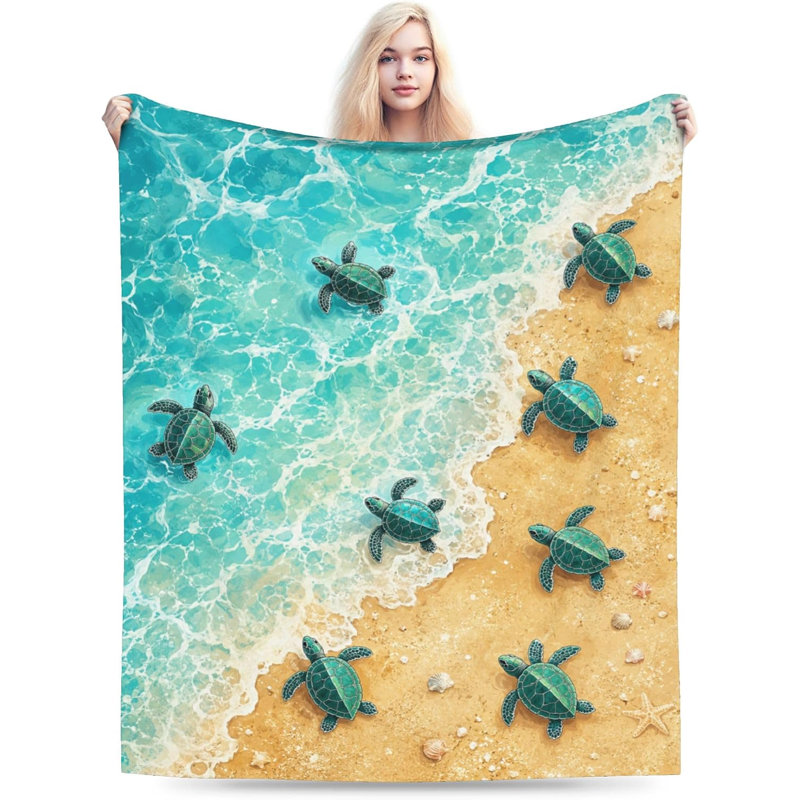 Couverture en flanelle à motif de tortues marines, 152 x 203 cm (60 x 80 po), idéale pour les amoureux des tortues marines.