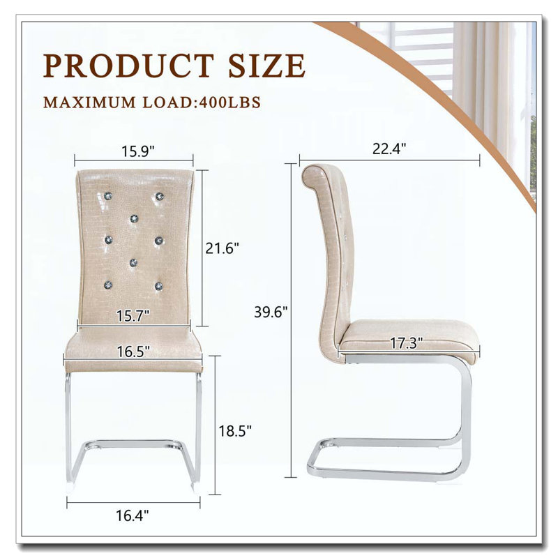 Chaises de salle à manger rembourrées en similicuir, Argent argent, Beige