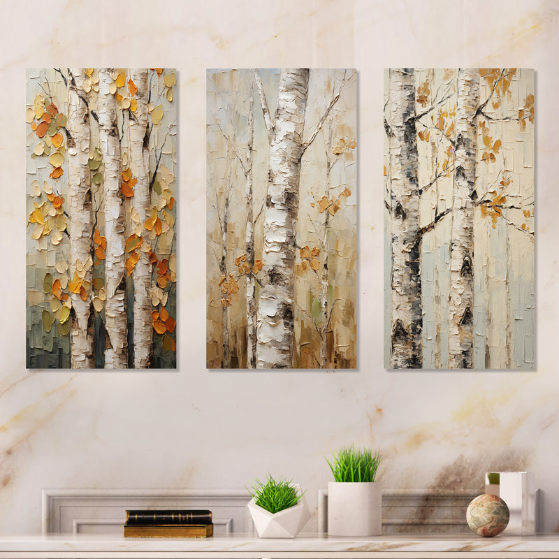 «American Basswood II», ensemble de 3 impressions sur métal arbre beige, H 32 po x l 48 po