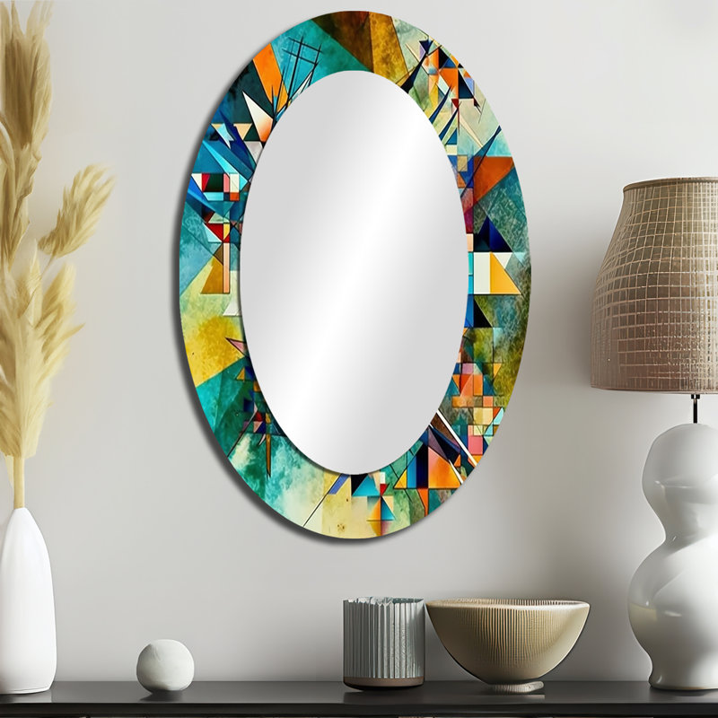 Autumn Jazz In The Afternoon Geometric Fusion - Multi-Color Modern Oval Wall Mirror, 36" x 24"