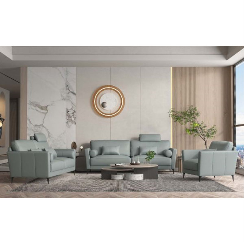Fauteuil en cuir véritable touffeté Mishkat, Cuir véritable bleu aquatique