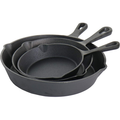 Ensemble de poêles en fonte 3 pièces pré-assaisonnées - poêles à frire robustes pour faire sauter, saisir, cuire et cuire au four, et répartir uniformément la chaleur