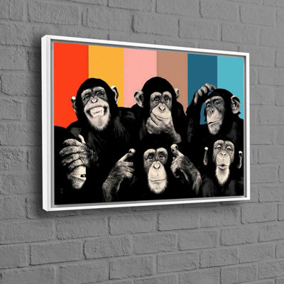 Art sur toile élégant et moderne présentant un singe pensif parfait pour la décoration murale dans un cadre contemporain pour les amateurs d'art et d'animaux