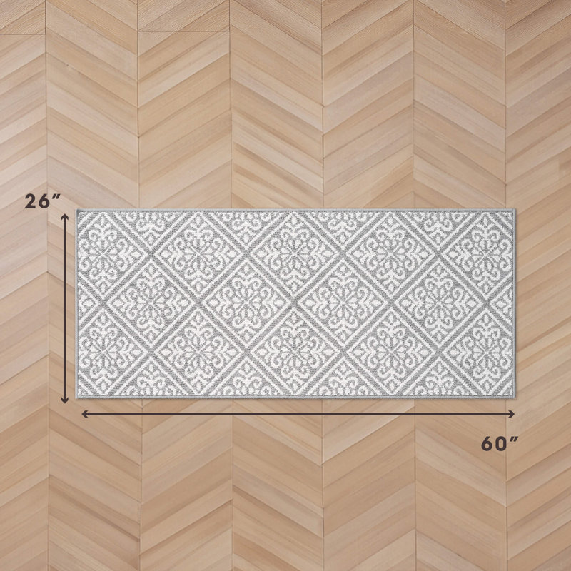 Austell Machine Woven Synthetic Geometric Area Rug, Light Gray/Natural, Runner 2'2" x 5'