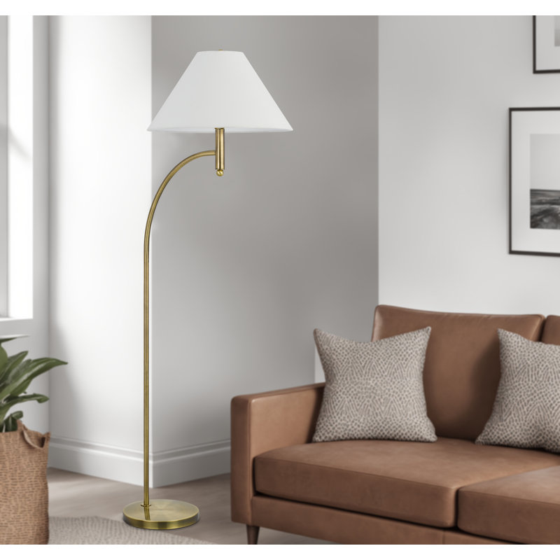 150W 3 way Groton metal mini arc floor lamp with hardback fabric shade