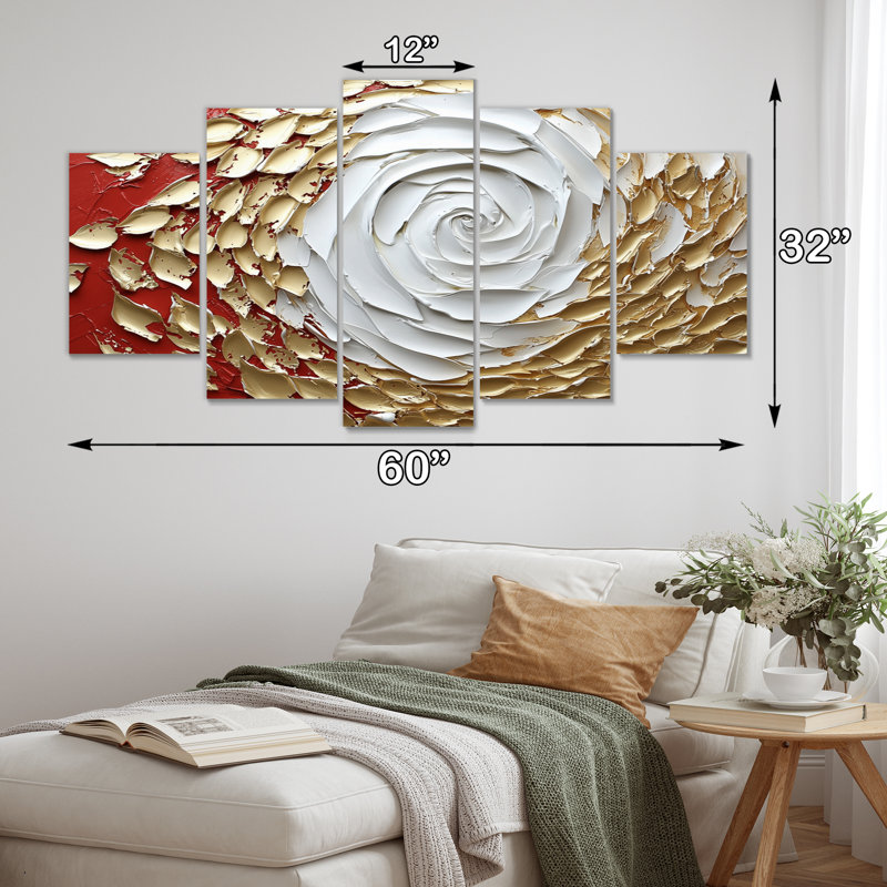 «Red and Gold Rose In Vortex Love», ensemble d'art mural spirales abstraites