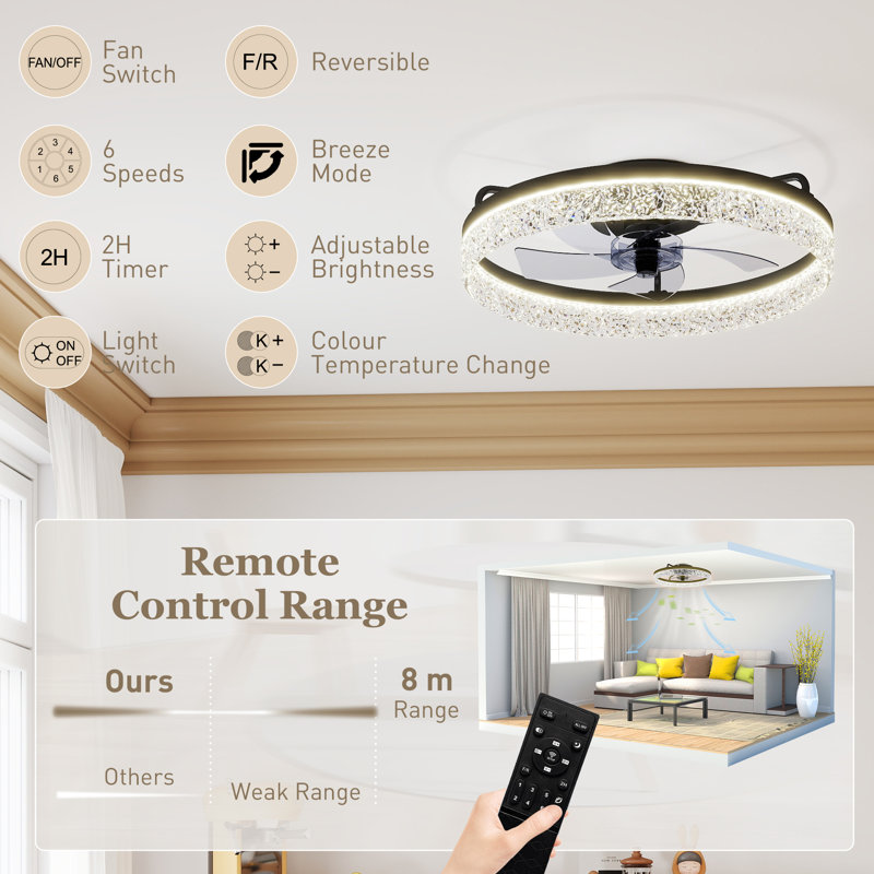 50cm Ceiling Fan with LED Lights, Black