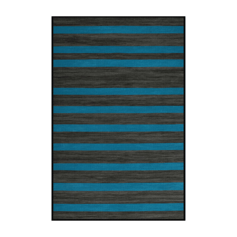 Tapis gris à rayures horizontales lavable à la machine, Rectangulaire 2 pi x 4 pi
