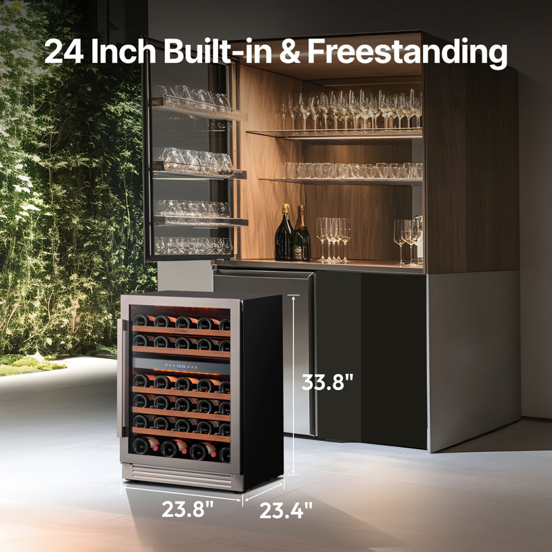 24“ 52 Bottle Dual Zone Wine Refrigerator Built-in/Freestanding Wine Cooler