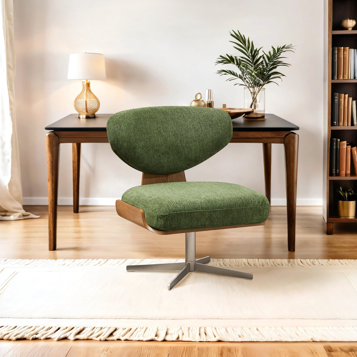 Nohl Swivel Home Office Desk Chair with Bentwood Back and seat